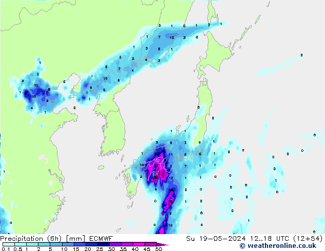 Prec 6h/Wind 10m/950 ECMWF Ne 19.05.2024 18 UTC