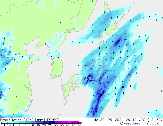 Precipitation (12h) ECMWF Mo 20.05.2024 12 UTC