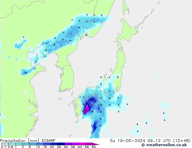 осадки ECMWF Вс 19.05.2024 12 UTC