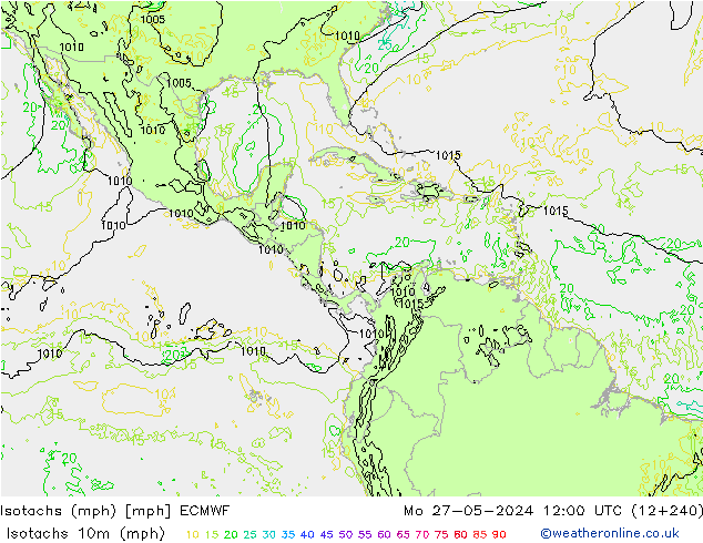 Isotachen (mph) ECMWF Mo 27.05.2024 12 UTC