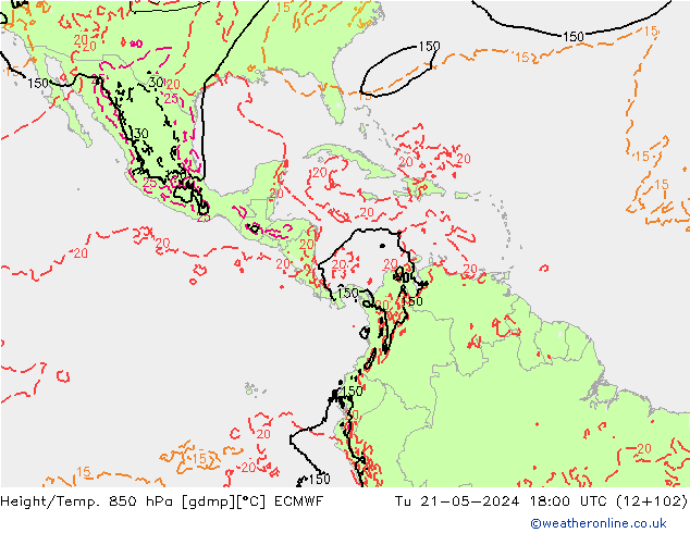 Z500/Rain (+SLP)/Z850 ECMWF wto. 21.05.2024 18 UTC