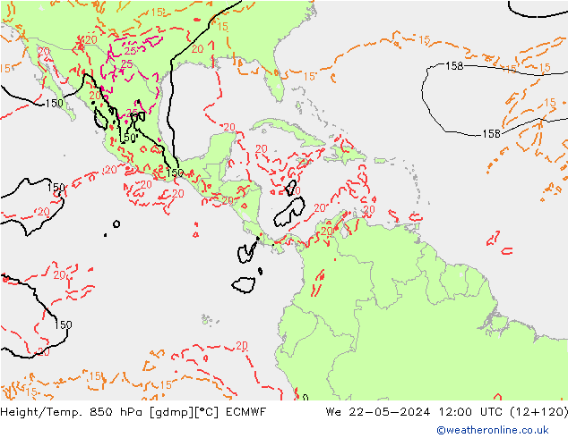 Z500/Rain (+SLP)/Z850 ECMWF We 22.05.2024 12 UTC