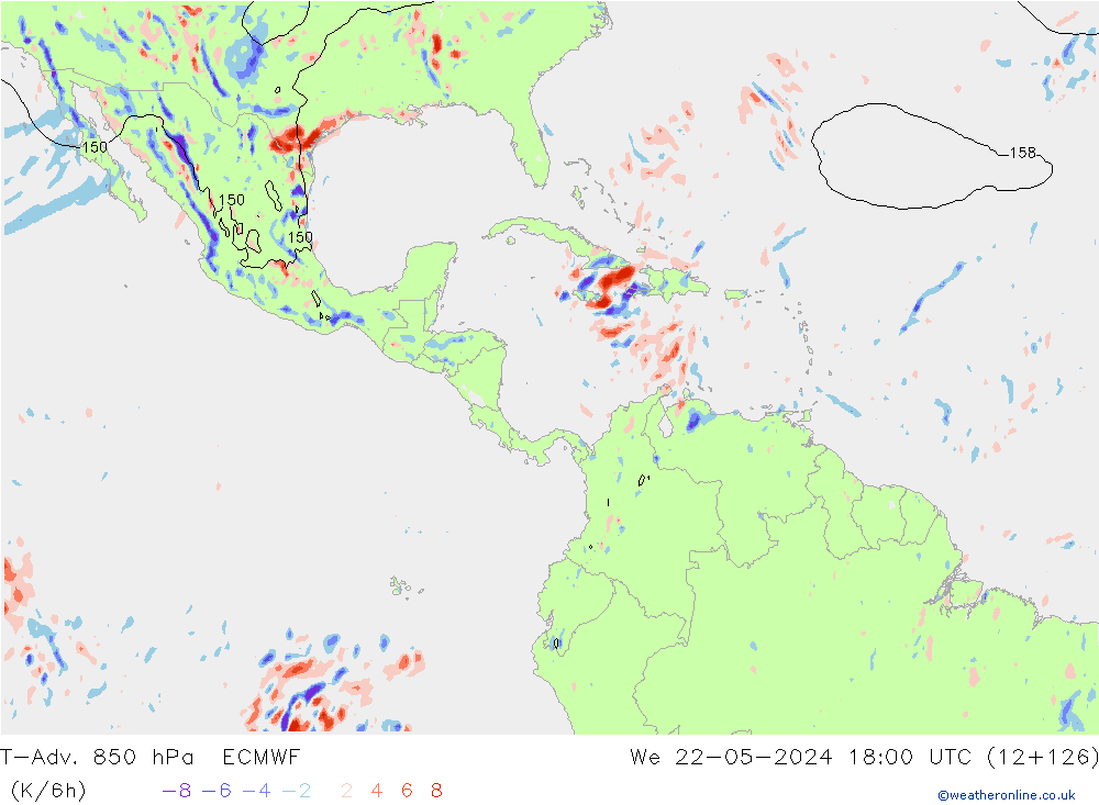 T-Adv. 850 hPa ECMWF mer 22.05.2024 18 UTC