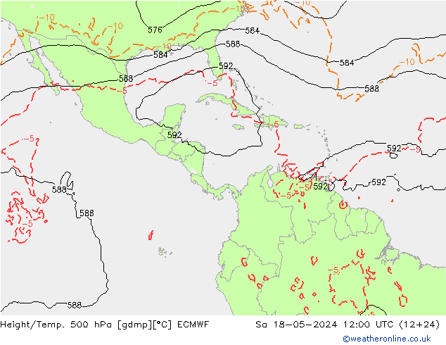 Z500/Rain (+SLP)/Z850 ECMWF Sa 18.05.2024 12 UTC