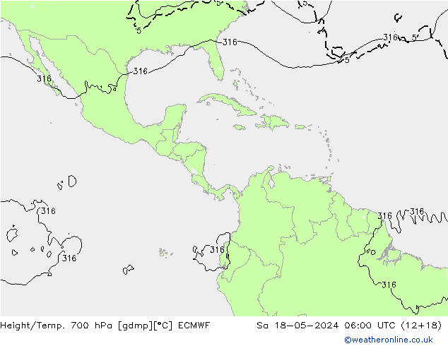 Height/Temp. 700 hPa ECMWF Sa 18.05.2024 06 UTC