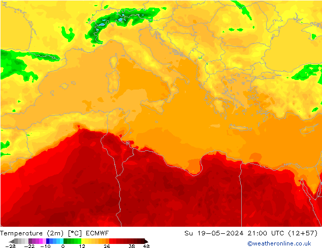 Temperature (2m) ECMWF Su 19.05.2024 21 UTC