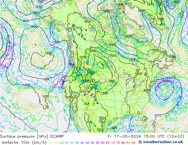 10米等风速线 (kph) ECMWF 星期五 17.05.2024 15 UTC