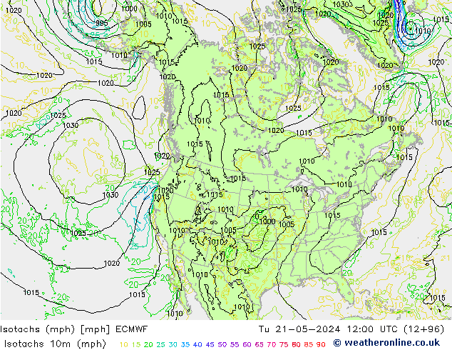 Isotachs (mph) ECMWF mar 21.05.2024 12 UTC