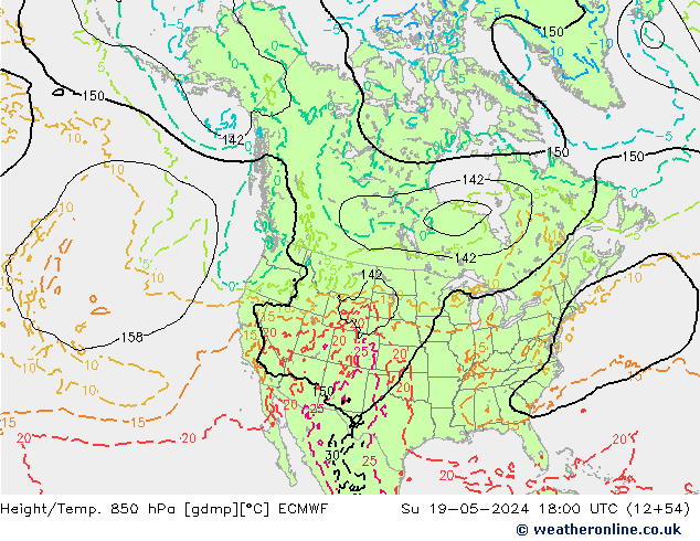 Z500/Yağmur (+YB)/Z850 ECMWF Paz 19.05.2024 18 UTC