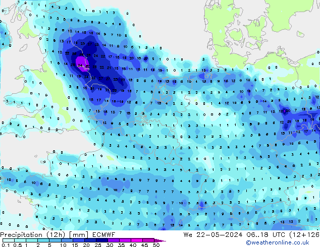 Yağış (12h) ECMWF Çar 22.05.2024 18 UTC
