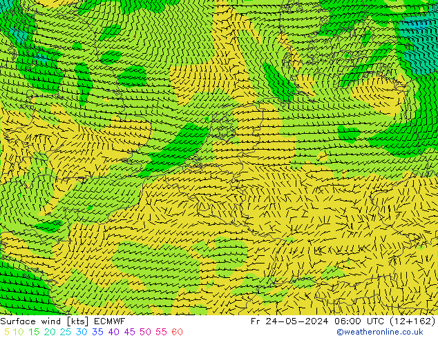 Rüzgar 10 m ECMWF Cu 24.05.2024 06 UTC