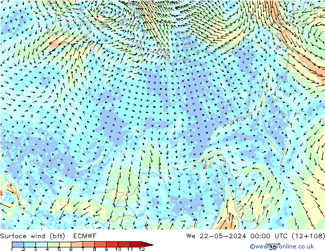 Surface wind (bft) ECMWF We 22.05.2024 00 UTC