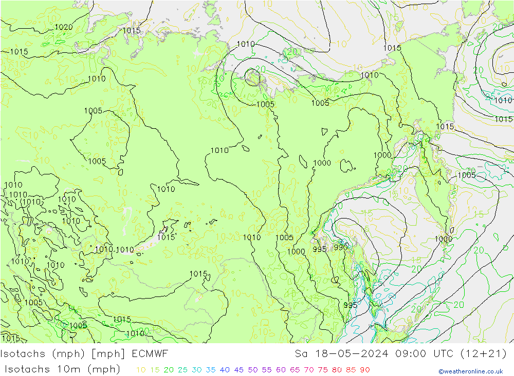 Isotachs (mph) ECMWF  18.05.2024 09 UTC