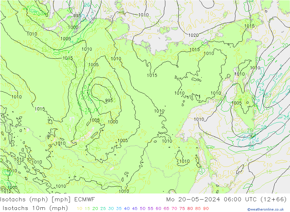 Isotachs (mph) ECMWF Po 20.05.2024 06 UTC