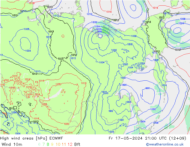 High wind areas ECMWF ven 17.05.2024 21 UTC