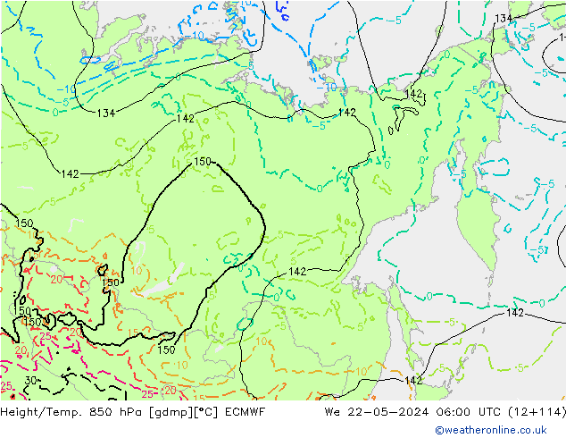 Z500/Rain (+SLP)/Z850 ECMWF śro. 22.05.2024 06 UTC