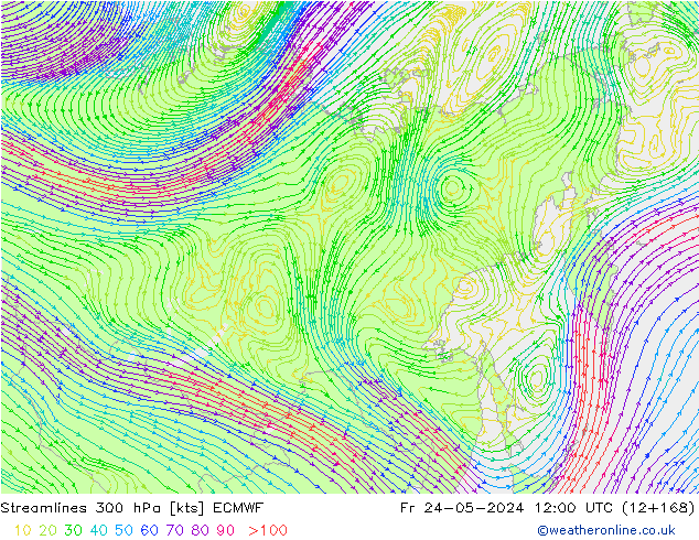 Linea di flusso 300 hPa ECMWF ven 24.05.2024 12 UTC