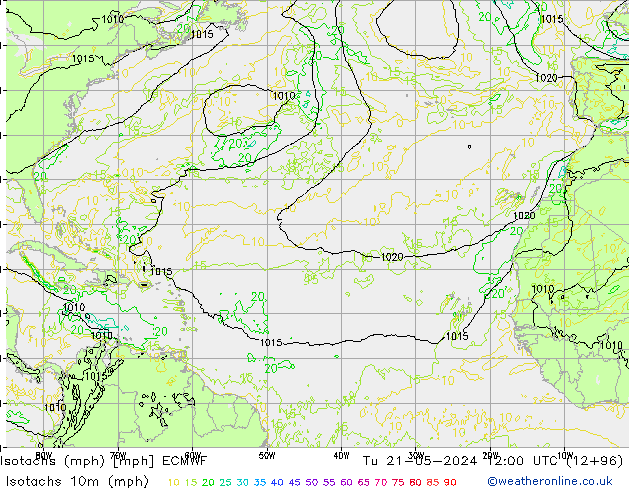 Isotaca (mph) ECMWF mar 21.05.2024 12 UTC