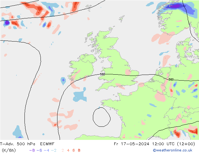 T-Adv. 500 hPa ECMWF Fr 17.05.2024 12 UTC