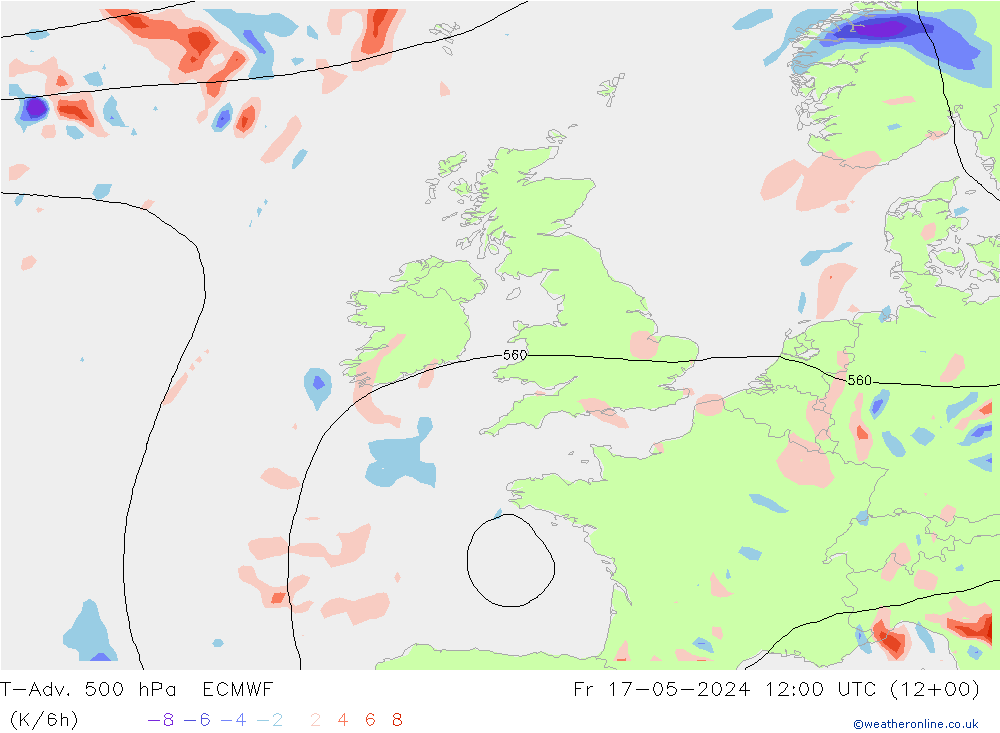 T-Adv. 500 hPa ECMWF Fr 17.05.2024 12 UTC