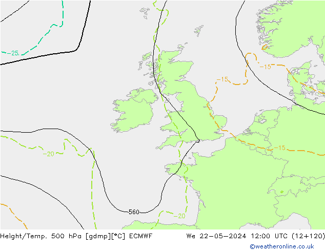 Z500/Rain (+SLP)/Z850 ECMWF We 22.05.2024 12 UTC