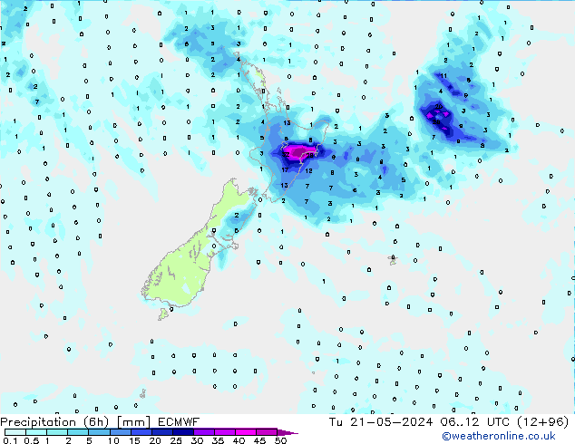 Z500/Rain (+SLP)/Z850 ECMWF Út 21.05.2024 12 UTC