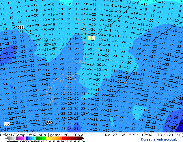 Geop./Temp. 500 hPa ECMWF lun 27.05.2024 12 UTC