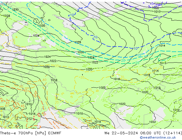 Theta-e 700гПа ECMWF ср 22.05.2024 06 UTC