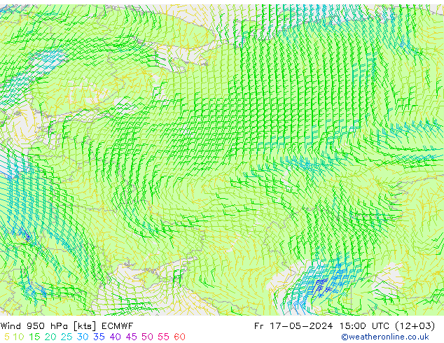 Rüzgar 950 hPa ECMWF Cu 17.05.2024 15 UTC