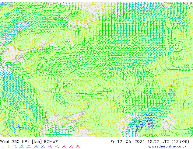 Prec 6h/Wind 10m/950 ECMWF пт 17.05.2024 18 UTC