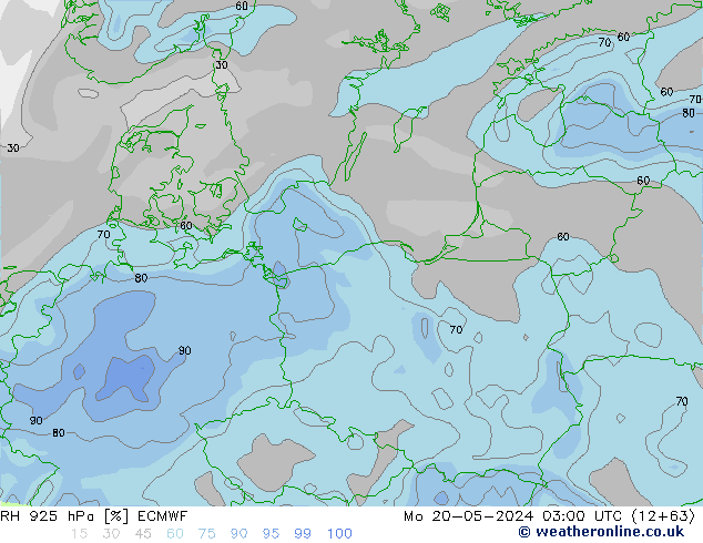 RH 925 hPa ECMWF Mo 20.05.2024 03 UTC