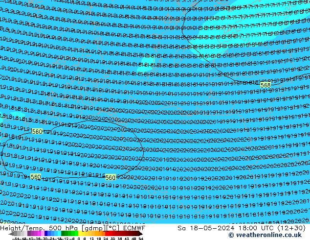 Z500/Rain (+SLP)/Z850 ECMWF Sáb 18.05.2024 18 UTC