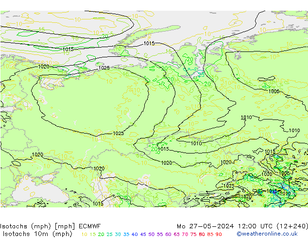 Isotachen (mph) ECMWF Mo 27.05.2024 12 UTC
