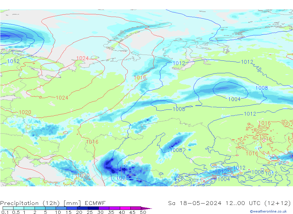 Precipitation (12h) ECMWF Sa 18.05.2024 00 UTC