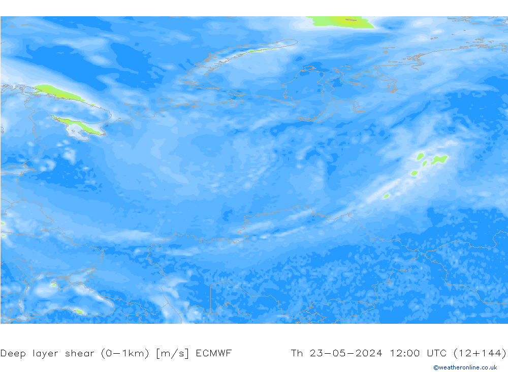 Deep layer shear (0-1km) ECMWF Per 23.05.2024 12 UTC