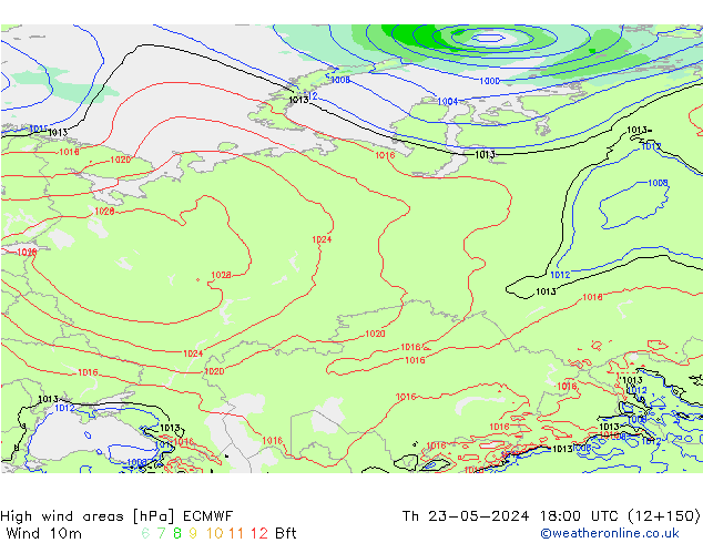 High wind areas ECMWF Th 23.05.2024 18 UTC