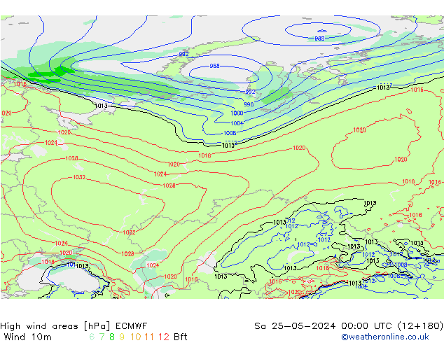 High wind areas ECMWF So 25.05.2024 00 UTC