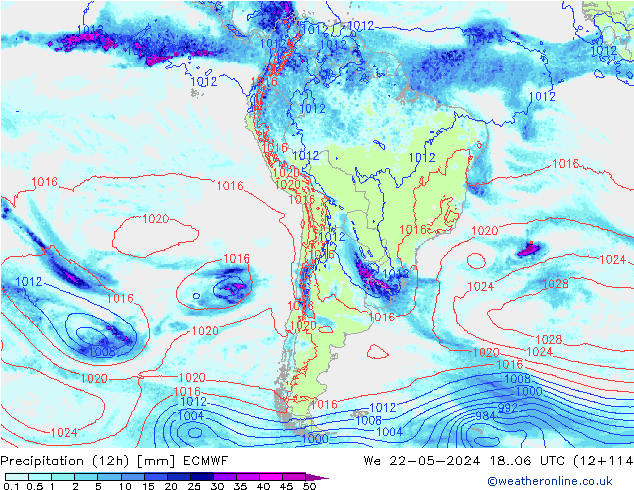 Precipitação (12h) ECMWF Qua 22.05.2024 06 UTC