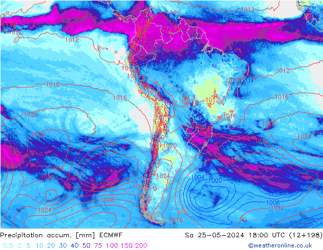 Precipitation accum. ECMWF Sáb 25.05.2024 18 UTC
