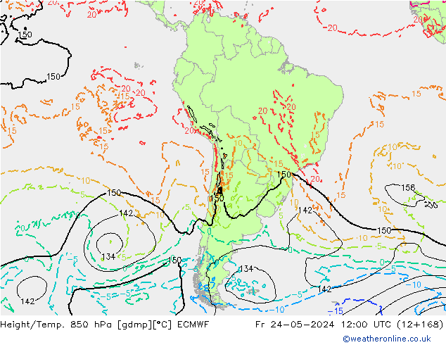 Height/Temp. 850 hPa ECMWF Fr 24.05.2024 12 UTC