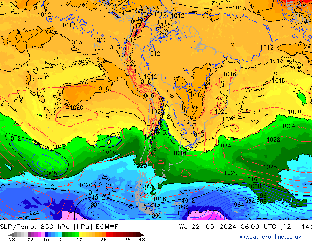 SLP/Temp. 850 hPa ECMWF  22.05.2024 06 UTC