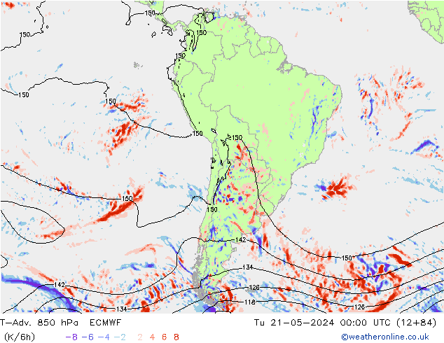 T-Adv. 850 hPa ECMWF wto. 21.05.2024 00 UTC