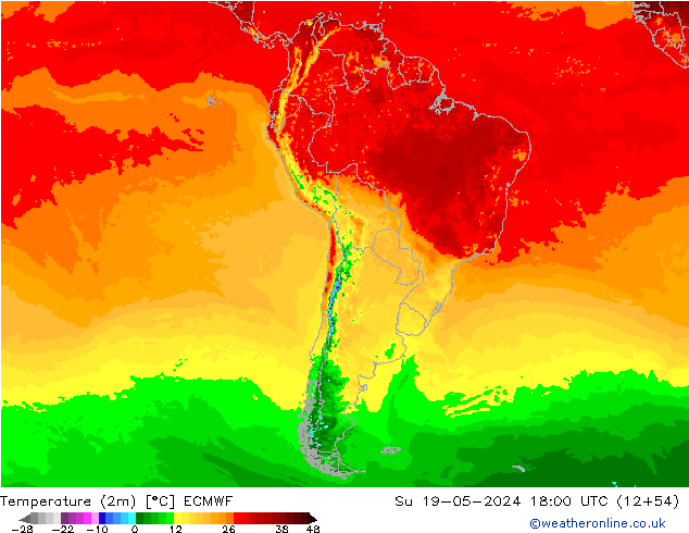 Temperatura (2m) ECMWF dom 19.05.2024 18 UTC