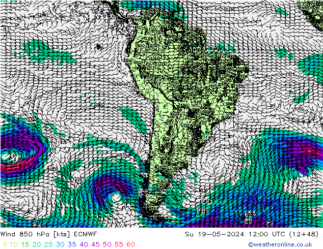Vent 850 hPa ECMWF dim 19.05.2024 12 UTC