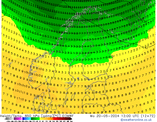 Z500/Rain (+SLP)/Z850 ECMWF Po 20.05.2024 12 UTC