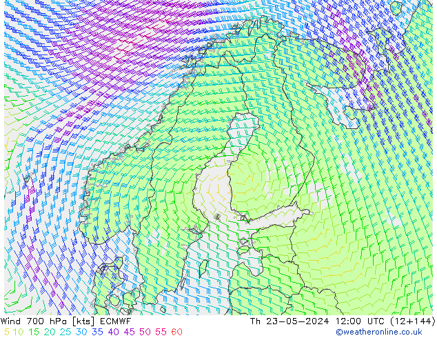 Wind 700 hPa ECMWF Th 23.05.2024 12 UTC