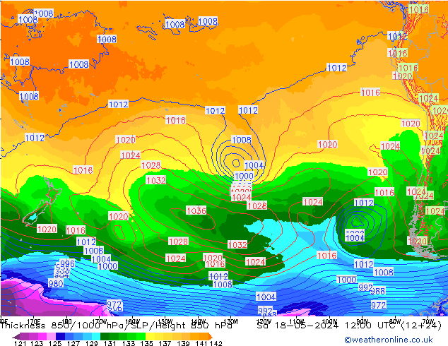 Dikte 850-1000 hPa ECMWF za 18.05.2024 12 UTC