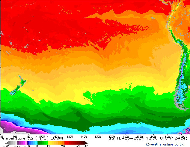 Temperature (2m) ECMWF Sa 18.05.2024 12 UTC