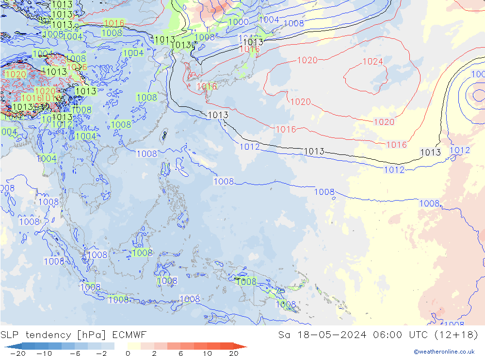 SLP tendency ECMWF Sa 18.05.2024 06 UTC