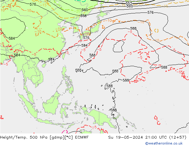 Height/Temp. 500 гПа ECMWF Вс 19.05.2024 21 UTC